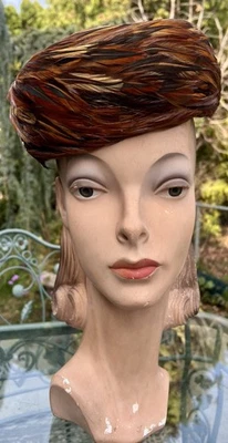 CHAPÉU PILLBOX VINTAGE 1950 PENA MARROM - Imagem 1 de 4