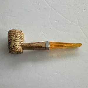 Missouri Meerschaum Corn Cob Pipe Straight Large Yellow Stem Silver Tone Band - Picture 1 of 8