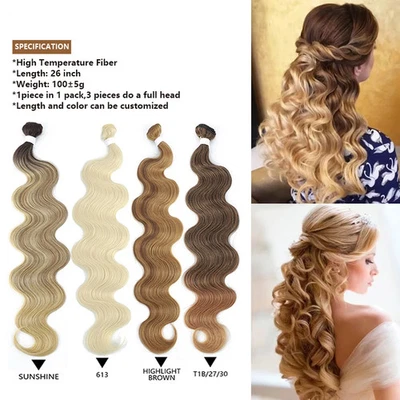 26 Inch Colorful Body Wave Hair Bundles Blonde Natural Hair Extensions Women - Image 1 of 4