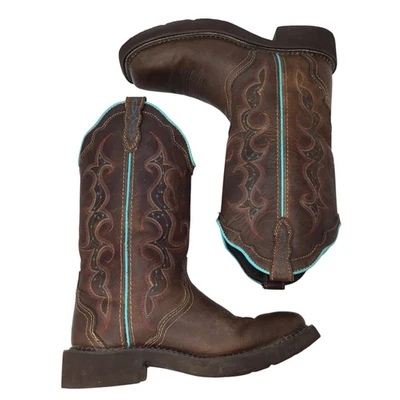 Justin Botas Gitanas Raya Cuero Marrón Vaquero Occidental Para Mujer 6.5 L2900 Turquesa Foto 1 de 4