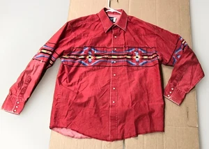 Distressed Wrangler Brushpopper Red Aztec Western Shirt Men's XL Long Tails Read - Picture 1 of 8