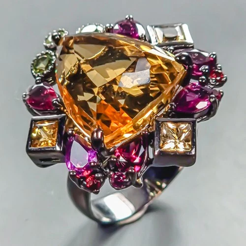 Vintage 24 ct+ Natural Citrine Quartz Ring 925 Sterling Silver Size 8 /R446362 - Image 1 of 1