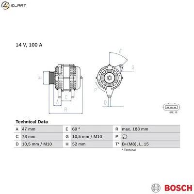 ALTERNATOR 0 986 080 920 FOR BMW 3/E46/Compact/E6 M43B19 1.9L M43B16 1.6L 4cyl - Image 1 of 4