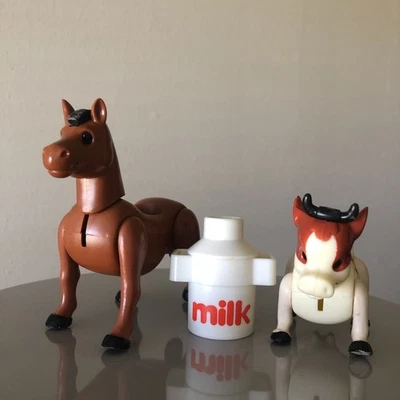 Vintage Playskool Playmates Little People Farm Animals Toy Horse Cow Milk - Изображение 1 из 4
