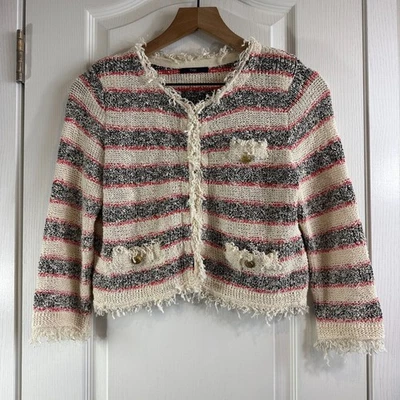 TMX Spain Women's Sweater Jacket Cream Red Black Stripe Size S Small - Image 1 of 4