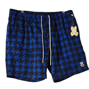 Psycho Bunny Herren XL Badehose blau schwarz Hahnentritt Print Kordelzug Shorts - Bild 1 von 9