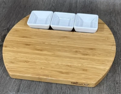 Pampered Chef BAMBOO Reversible Cheese Charcuterie Serving Board With White Cups - Image 1 of 4