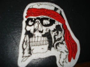 Iron On Patch -Skull Red Bandanna - Must Go - Picture 1 of 1