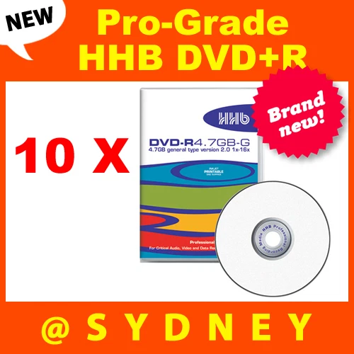 10 x NEW HHB DVD-R 4.7GB-G Pro-Grade Recordable DVD Blank Discs - Image 1 of 1