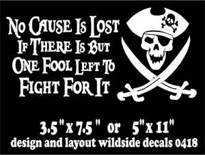 Calcomanía pirata No Cause Is Lost calavera huesos cruzados vinilo pegatina gráfico  - Imagen 1 de 4