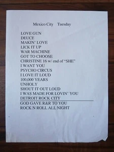 Kiss Band Vintage Stage Tour Concert Used Set List Mexico City #1 - Picture 1 of 1