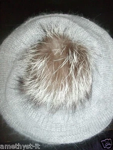 HUT HAT POMPON MUETZE ANGORA WOLLE PELZ FUR SILBERFUCHS BASKENFUCHS - Bild 1 von 10