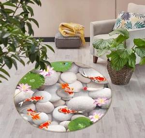 3D Stone Lotus Goldfish ZHUA2567 Game Non Slip Rug Mat Photo Carpet Amy - Bild 1 von 5