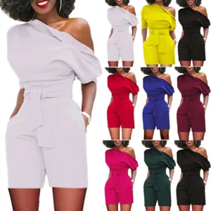 Women's One Shoulder Clubwear Summer Playsuit Party Jumpsuit Romper Mini Shorts - Picture 1 of 11