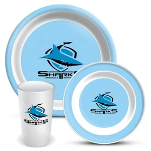 127567 CRONULLA SHARKS NRL TEAM LOGO 3 PIECE DINNER SET MELAMINE PLATE BOWL CUP - Picture 1 of 1
