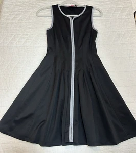 Betsey Johnson Women's Tennis Dress Black Zip Front Size 2 White Trim A-Line - Picture 1 of 6