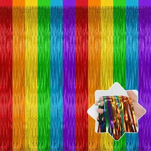4 Pack Rainbow Backdrop Curtains3.28 Ft x 6.56 Ft Rainbow Party DecorationsMe... - Picture 1 of 9