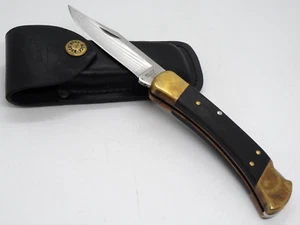 (2019) Buck USA 110 Folding Hunter Lockback Knife + Black Leather Sheath - Picture 1 of 3