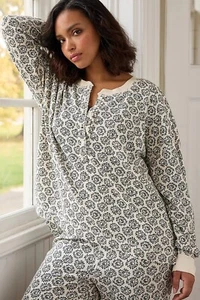 By Anthropologie Long-Sleeve Waffle Knit Pyjama Tunic Top Floral Print M 277789 - Picture 1 of 11