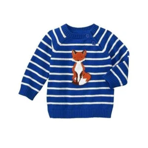 1F !WOW! NWT 0-3M GyMbOrEe FOX 100% Cotton blue striped sweater shirt holiday - Picture 1 of 1