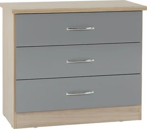 Nevada 3 Drawer Chest in Grey Gloss/Light Oak Effect - Picture 1 of 8