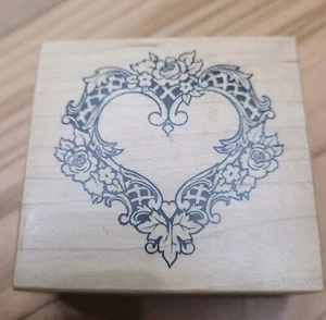 Baroque Heart F1969 Wood Mounted Rubber Stamp - Picture 1 of 7