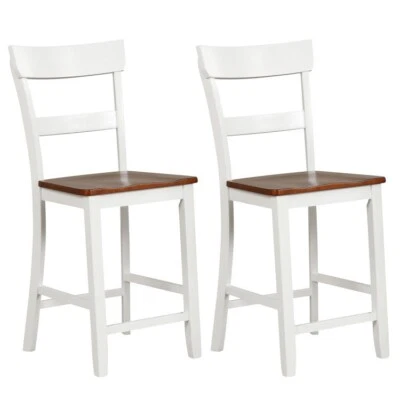 Set of 2 Farmhouse Dining Bar Stool Backrests Kitchen Chairs W/ Solid Wood Frame - Image 1 of 4