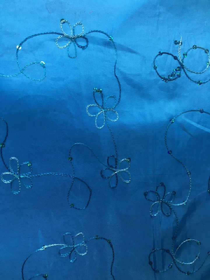 BLUE FLORAL SEQUINS EMBROIDERY TAFFETA FABRIC (60 in.) Sold By The Yard - Image 1 of 4