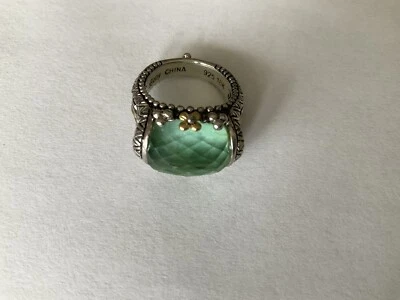 Anillo rectangular de cuarzo aguamarina Barbara BIXBY de plata de ley de oro de 18 quilates talla 5 10 g Foto 1 de 4