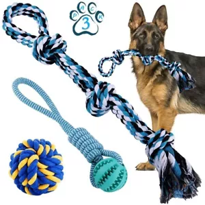 Heavy Duty 3PCS Pet Dog Toys Puppy Durable Cotton Rope Pull Teeth Clean Chew Set - Picture 1 of 6
