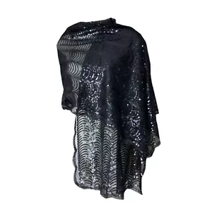Black Sequin Nordstroms Shawl Wrap Scarf Evening Wedding Prom Dressy Formal New - Picture 1 of 12
