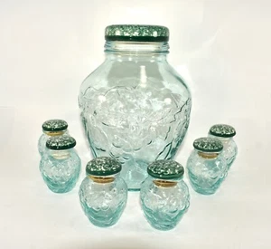 VINTAGE SET OF VETRERIA ETRUSCA ITALIAN GREEN GRAPE LARGE JAR W/ 6 SMALL W/LIDS - Picture 1 of 13