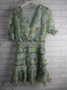 The East Order mini dress green floral print XS, 8 short sleeve boho - Picture 1 of 9