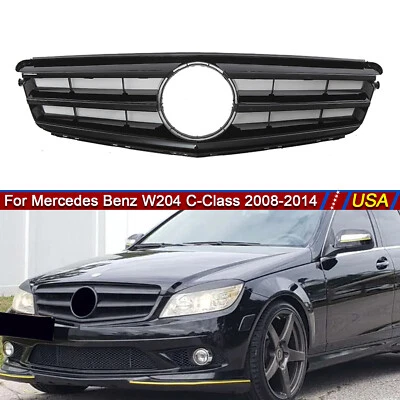 Black Front Grill Grille For 2008-2014 Mercedes Benz W204 C-CLASS C200 C300 C350 - Image 1 of 4
