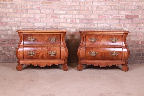 Henredon Italian Provincial Bombay Form Burled Walnut Nightstands, Pair Cover