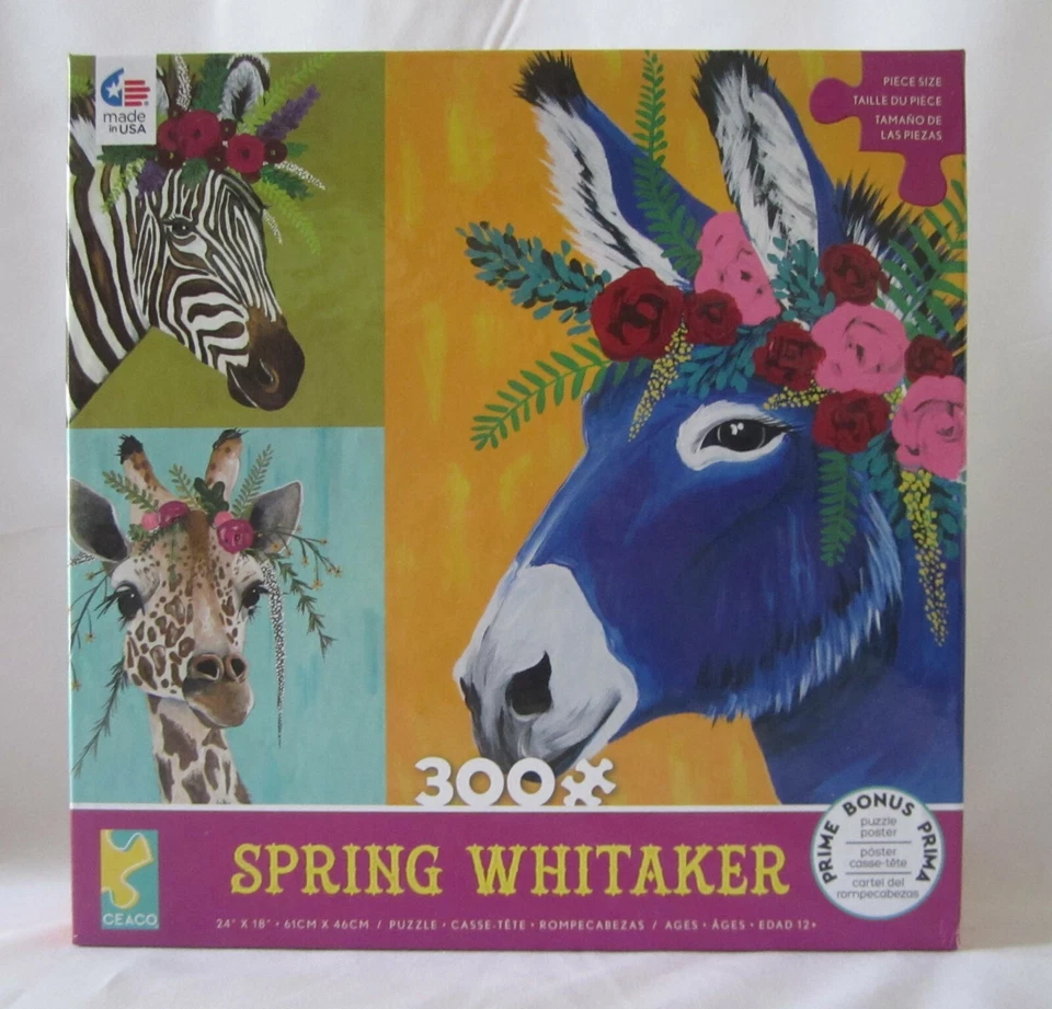 Ceaco Spring Whitaker 300 PC Jigsaw Puzzle Zebra Giraffe Donkey 2019