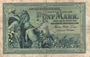 XXX-Rare genuine german 5 Mark empire banknote 1904 fine con !! - Picture 1 of 2