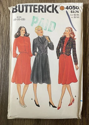 80s Long Sleeve Dress Vest Jacket Sizes 18-22 Bust 40-44 Butterick 4050 - Image 1 of 4