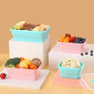 Rectangle Collapsible Silicone Food Container Food Storage Box Camping - Picture 1 of 14