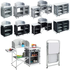 Outdoor Aluminum Camping Kitchen Unit Folding Storage Station Cook Table w/ Bag - Picture 1 of 45
