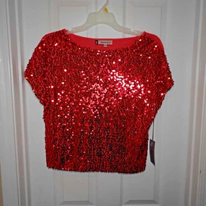 Jennifer Lopez Women size M shirt Red Sequin Sleeveless lined Blouse NWT sparkly - Picture 1 of 8