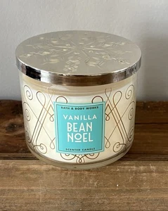 Bath & Body Works Candela FAGIOLO VANIGLIA NOEL 3 stoppini ha coperchio fiocco di neve NUOVO (DB6) - Foto 1 di 3