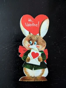 Vintage Cute Die Cut Valentine Unsigned Rabbit Card - Picture 1 of 3