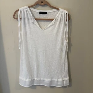 Sanctuary White Linen Blend V Neck Sleeveless Tie Shoulder Tank Top - Picture 1 of 7