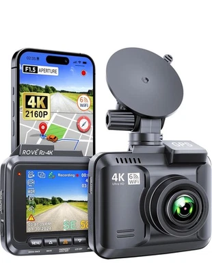 Rove R2-4K 黑色夜视内置 WiFi 6 GPS 汽车仪表板摄像头 — 第 1/4 张图片