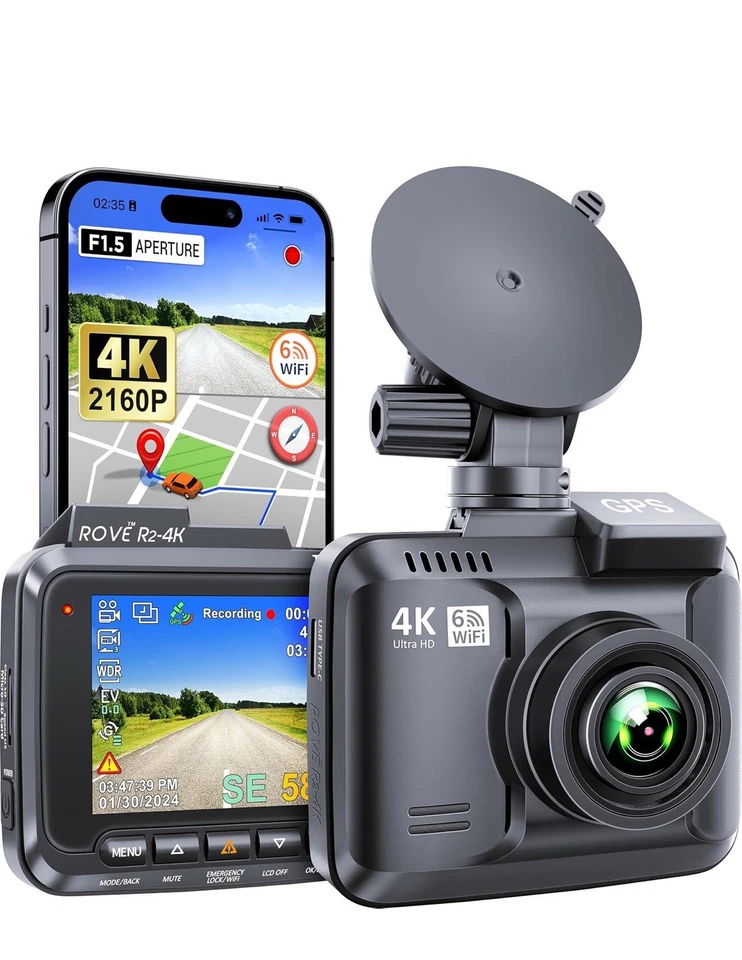Rove R2-4K Black Night Vision Built-in WiFi 6 GPS Car Dashboard Camera - Image 1 of 4