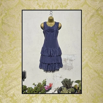 La Redoute Size 10 12 Anne Weyburn Blue Floral Lace Tiered Peasant Boho Dress - Image 1 of 4