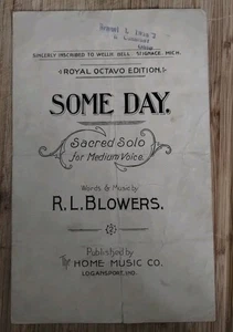 Vintage Sheet Music 1902 Some Day R.L. Blowers Total Octavo Edition Sacred Solo - Picture 1 of 4