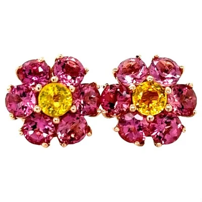 3.65 Carat Natural Pink Tourmaline Sapphire Rose Gold Stud Earrings - Image 1 of 4