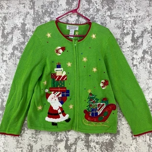 Tiara International Womens Christmas Collection Full Zip Sweater Size L Presents - Picture 1 of 12